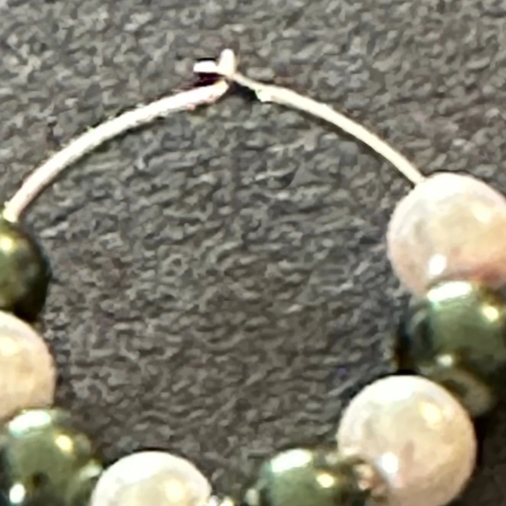 Wine glass tag stainless steel hoop Green/white beads Masquerade mask charm